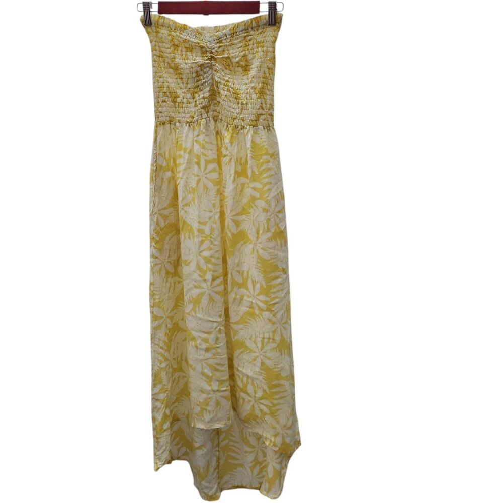 Blue‎ Lani Hawaii Midi Dress One Size Yellow Strapless Tropical Flowy Boho NWT